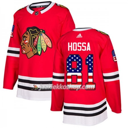 Miehille NHL Chicago Blackhawks Pelipaita Marian Hossa 81 Adidas 2017-2018 Punainen USA Flag Fashion Authentic